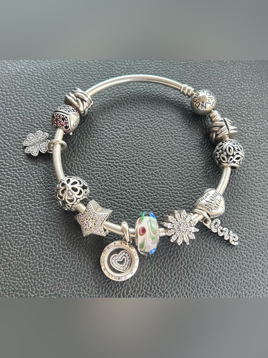 Pandora Jewelry - Pandora Silver Charm Bracelet with Multicolor Glass Center and Pink Accents